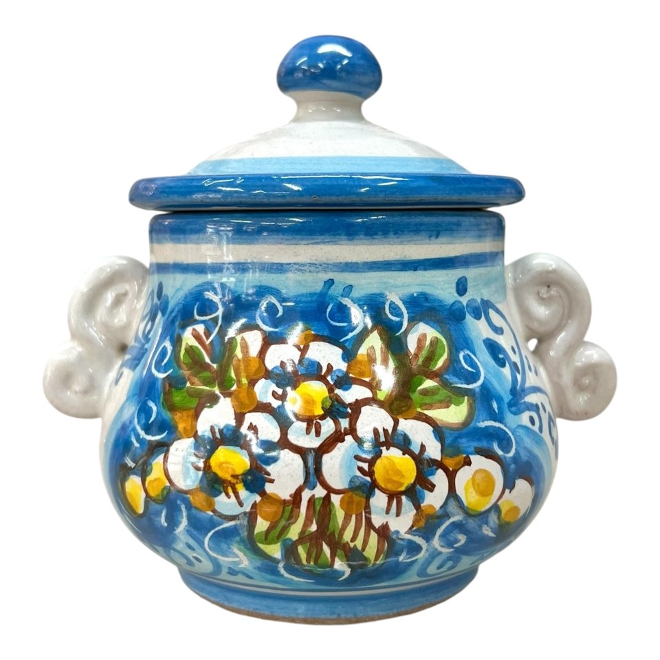 Zuccheriera in ceramica siciliana decoro floreale Produzione artigianale di Caltagirone h.12cm