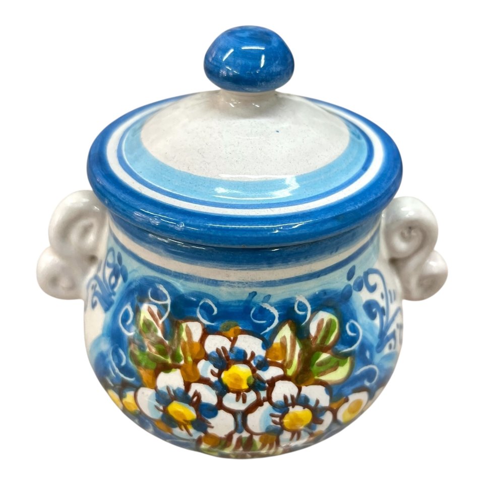 Zuccheriera in ceramica siciliana decoro floreale Produzione artigianale di Caltagirone h.12cm