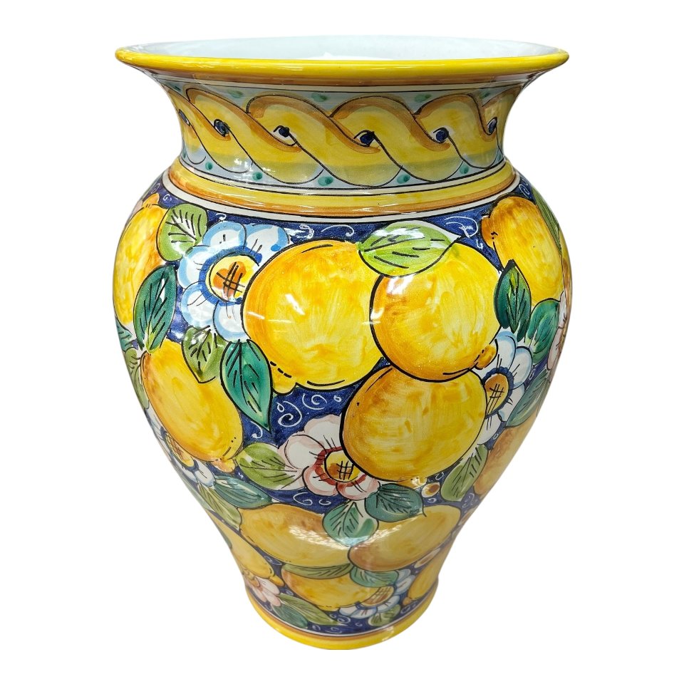 Portaombrelli in ceramica siciliana decoro con limoni e margherite Produzione artigianale di Caltagirone h.50cm