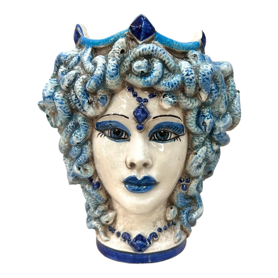 Testa di moro collezione I Miti modello medusa decoro blu antico Produzione artigianale di Caltagirone h.15cm