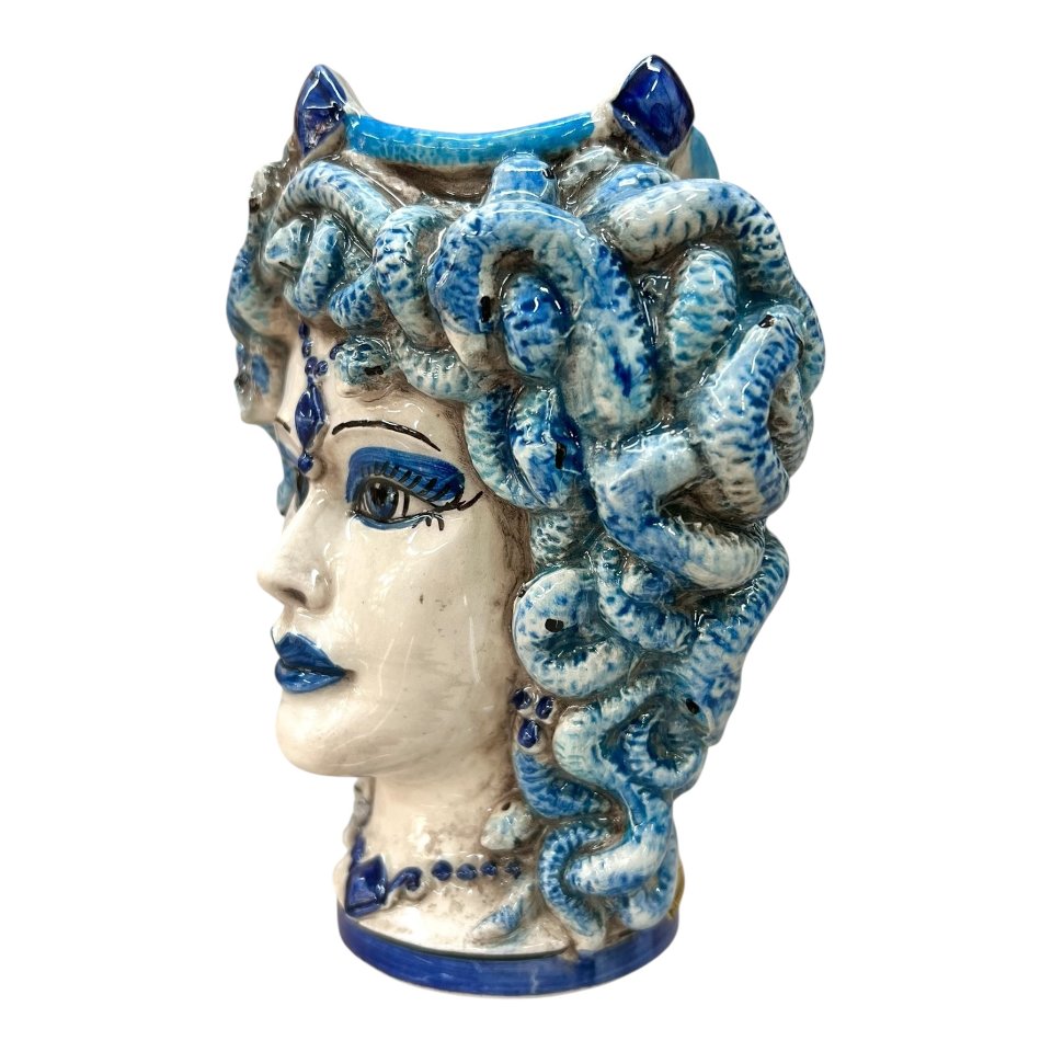 Testa di moro collezione I Miti modello medusa decoro blu antico Produzione artigianale di Caltagirone h.15cm