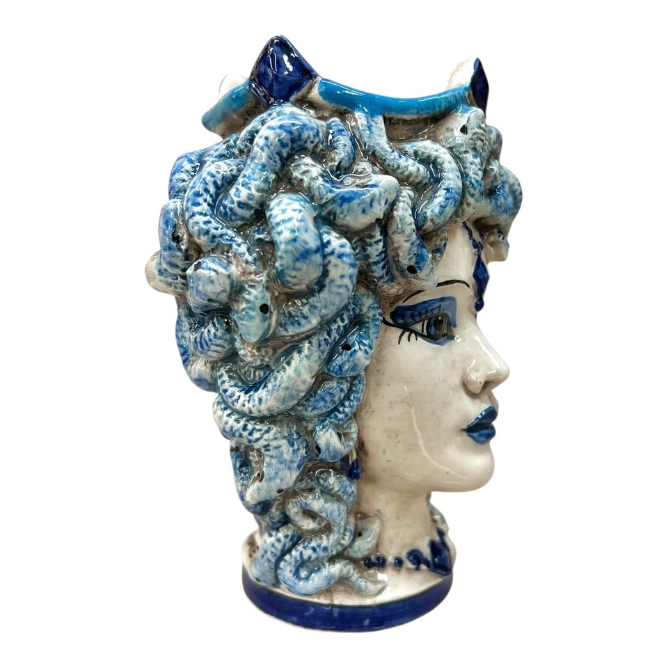 Testa di moro collezione I Miti modello medusa decoro blu antico Produzione artigianale di Caltagirone h.15cm