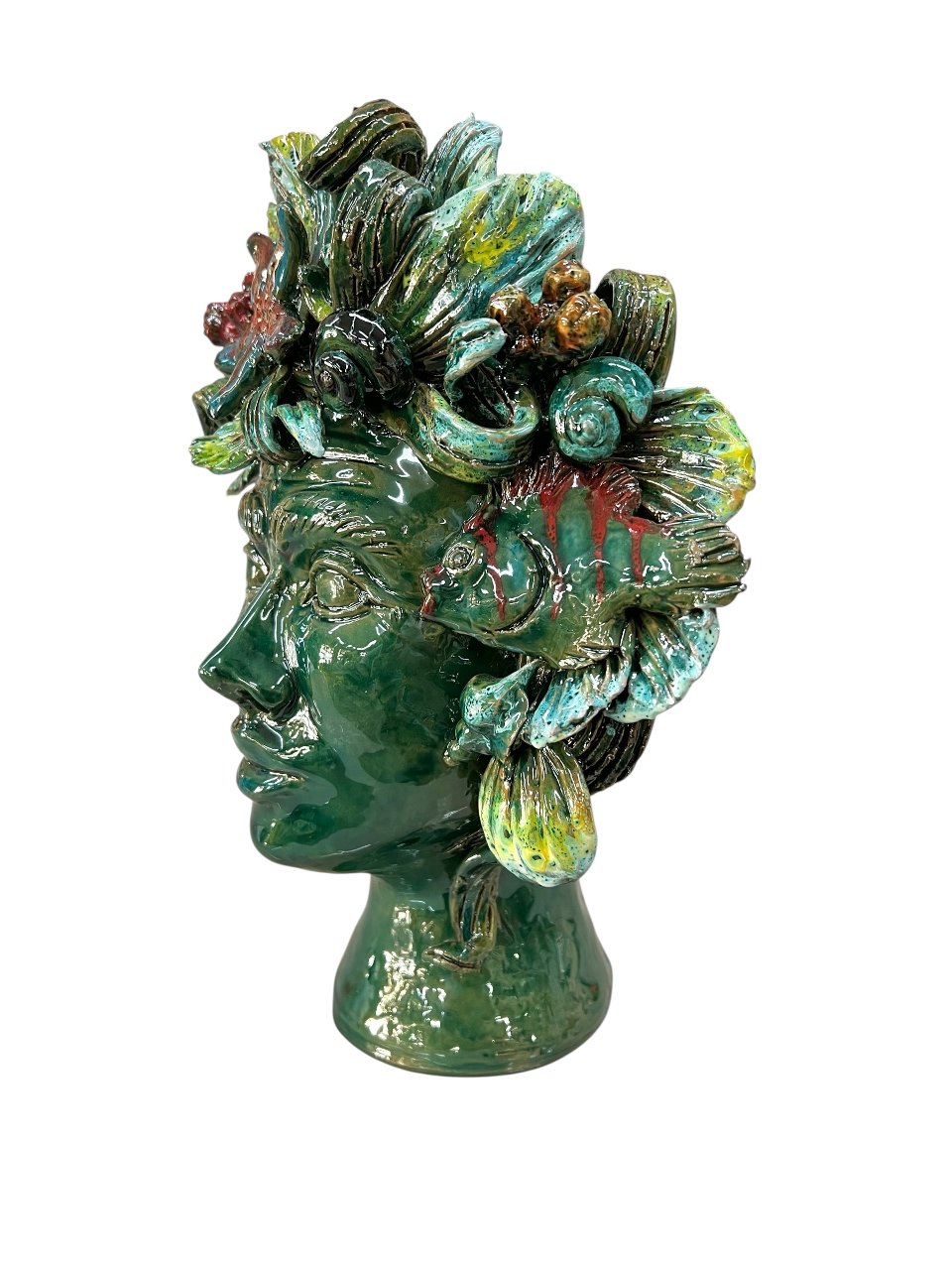 Testa di moro collezione I Miti modello Sirena decoro verde Produzione artigianale di Palermo h.30cm