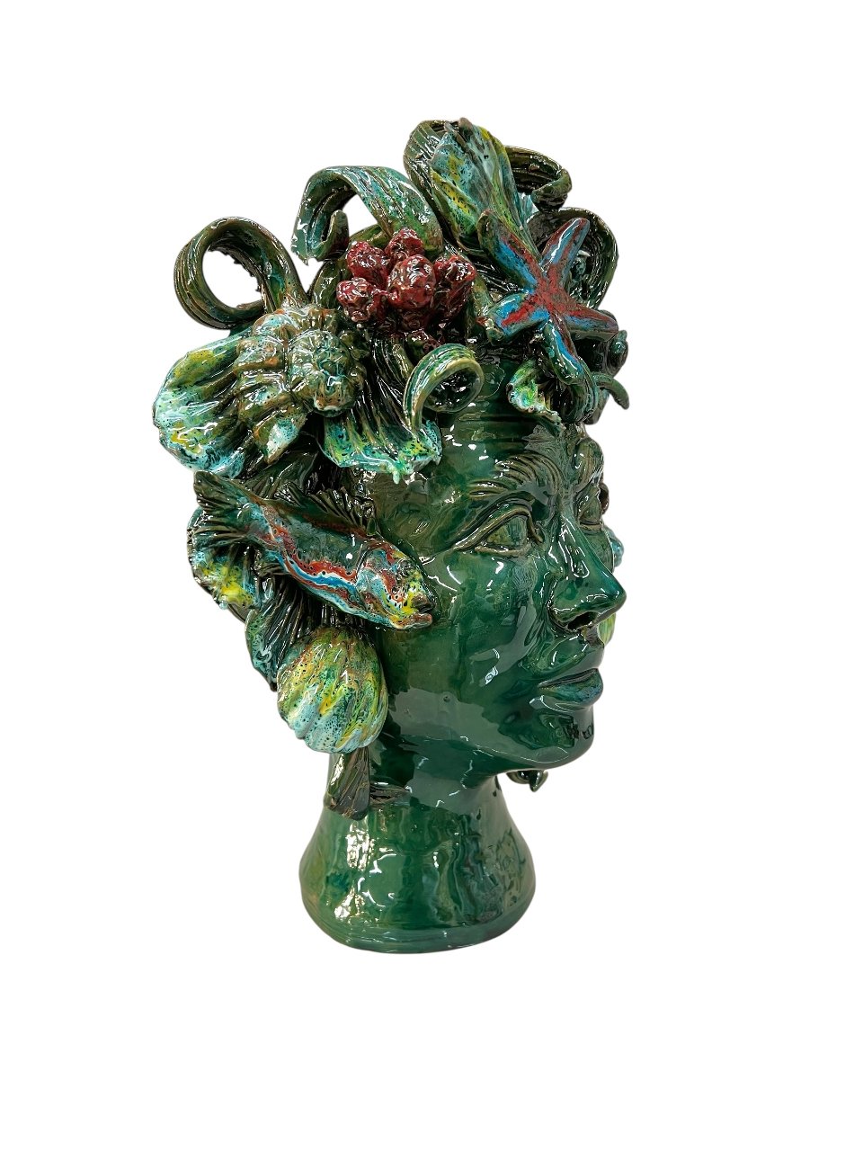 Testa di moro collezione I Miti modello Sirena decoro verde Produzione artigianale di Palermo h.30cm