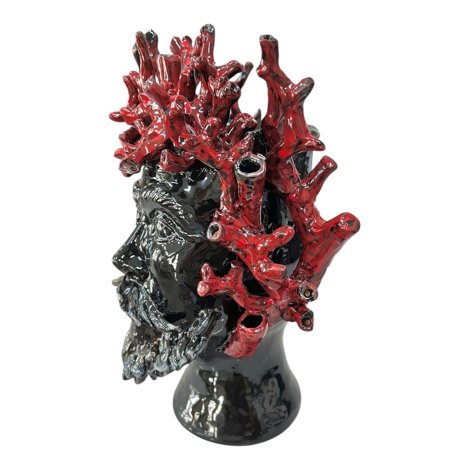 Teste di moro collezione I Miti modello Tritone in ceramica siciliana Produzione artigianale di Palermo h.30cm