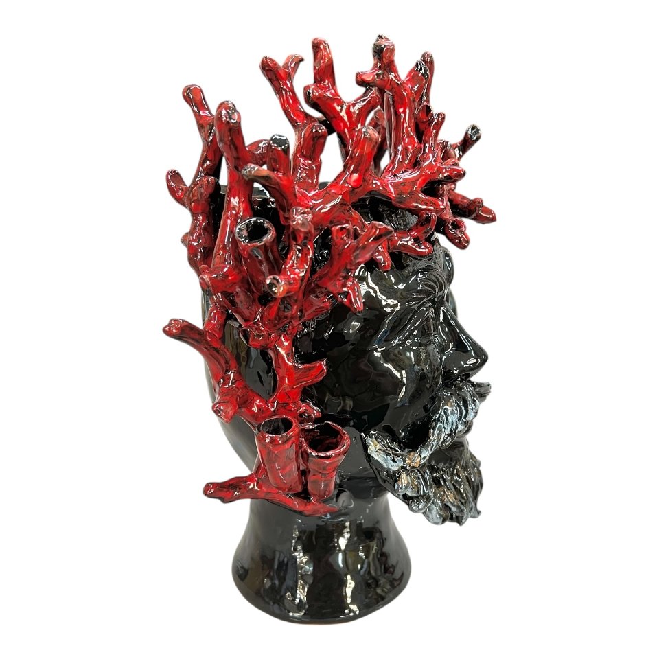 Teste di moro collezione I Miti modello Tritone in ceramica siciliana Produzione artigianale di Palermo h.30cm