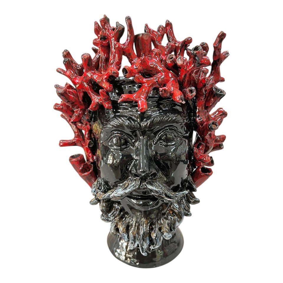 Teste di moro collezione I Miti modello Tritone in ceramica siciliana Produzione artigianale di Palermo h.30cm