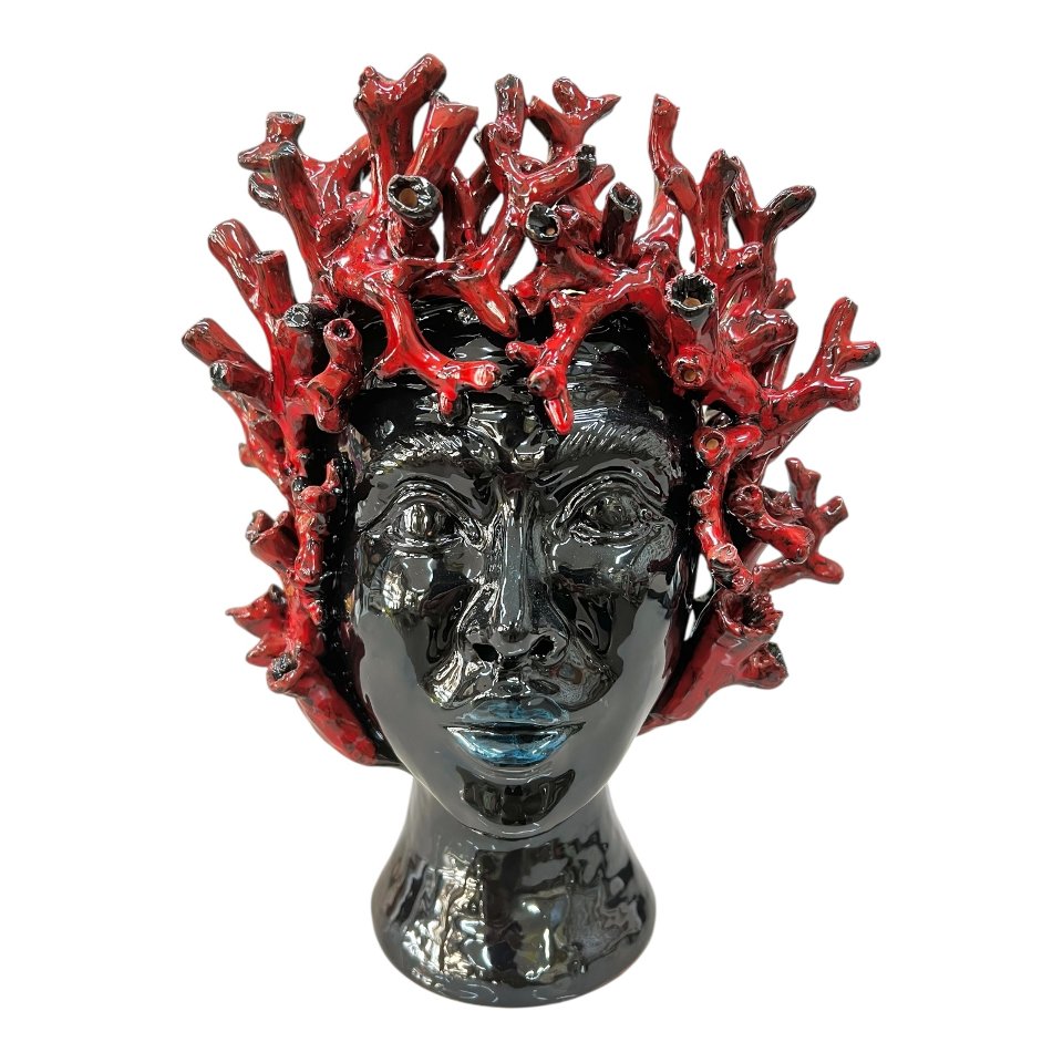 Testa di moro collezione I Miti modello Tritone in ceramica siciliana Produzione artigianale di Palermo h.30cm