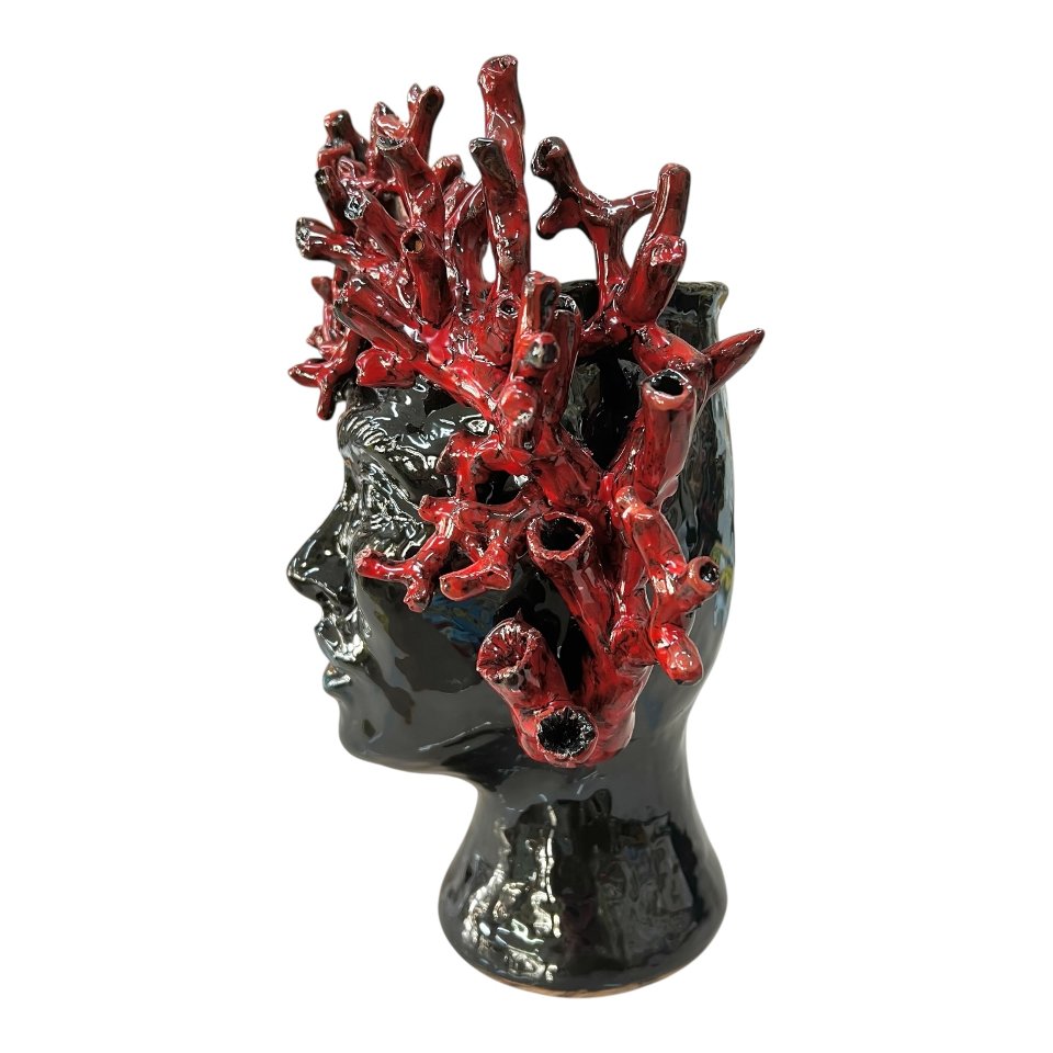 Testa di moro collezione I Miti modello Tritone in ceramica siciliana Produzione artigianale di Palermo h.30cm