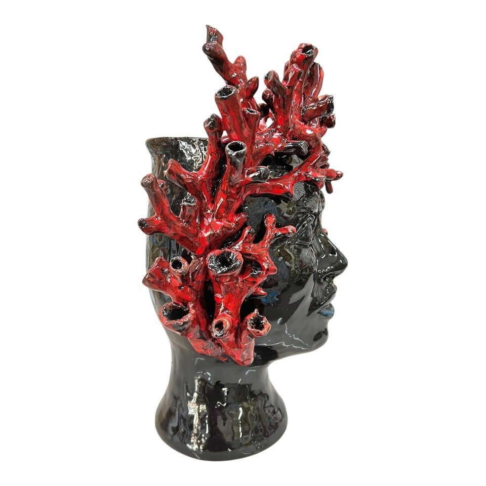 Testa di moro collezione I Miti modello Tritone in ceramica siciliana Produzione artigianale di Palermo h.30cm