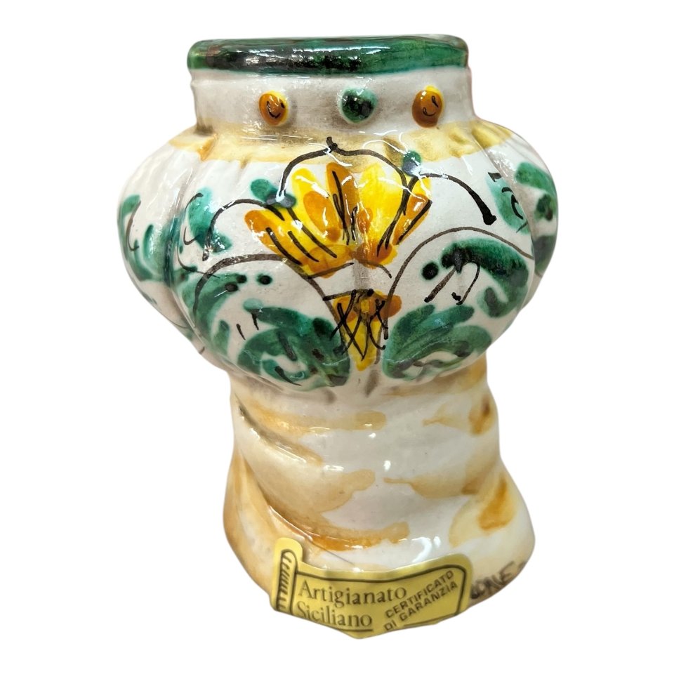 Testa di moro uomo in ceramica siciliana con turbante decoro seicento verde Produzione artigianale di Caltagirone h.11cm