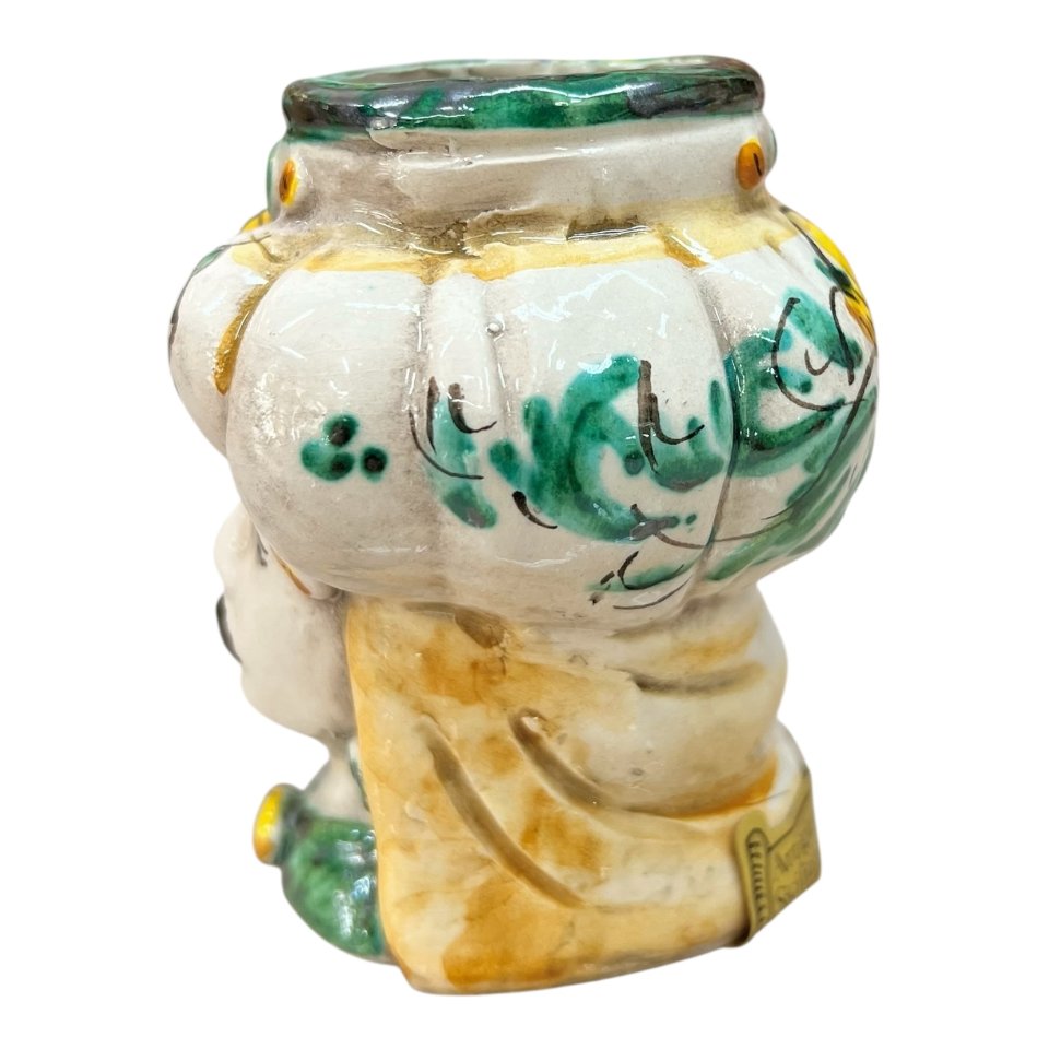 Testa di moro uomo in ceramica siciliana con turbante decoro seicento verde Produzione artigianale di Caltagirone h.11cm