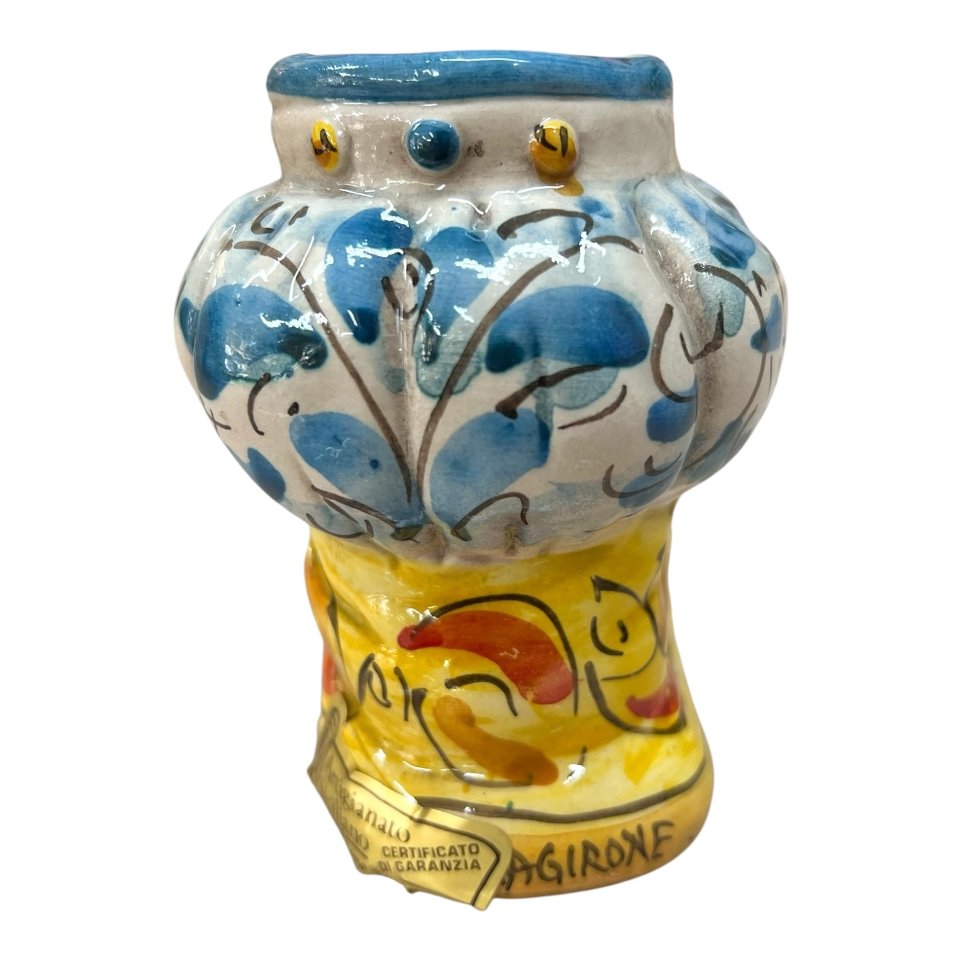 Testa di moro uomo in ceramica siciliana con turbante decoro seicento blu Produzione artigianale di Caltagirone h.11cm