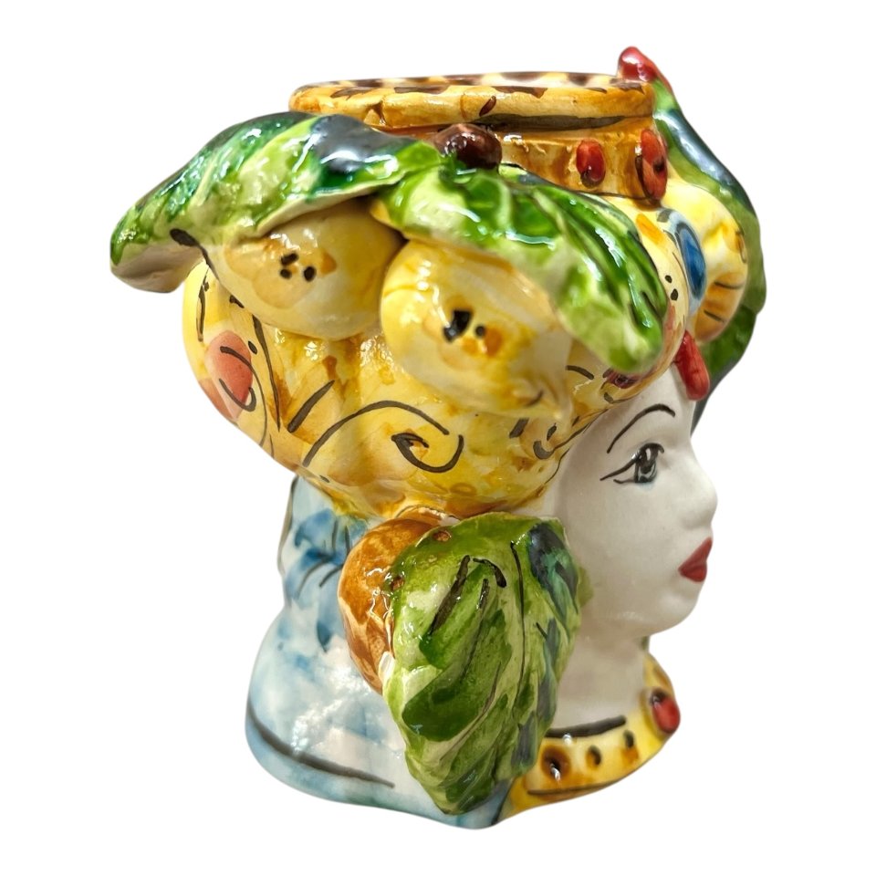 Testa di moro donna con frutta in ceramica siciliana Produzione artigianale di Caltagirone h.11cm