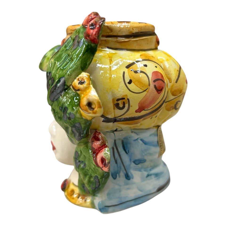 Testa di moro donna con frutta in ceramica siciliana Produzione artigianale di Caltagirone h.11cm