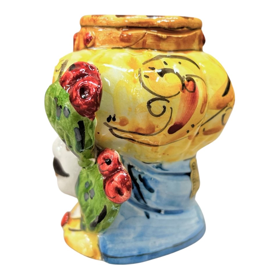 Testa di moro uomo con frutta in ceramica siciliana Produzione artigianale di Caltagirone h.11cm