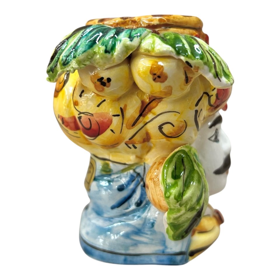 Testa di moro uomo con frutta in ceramica siciliana Produzione artigianale di Caltagirone h.11cm