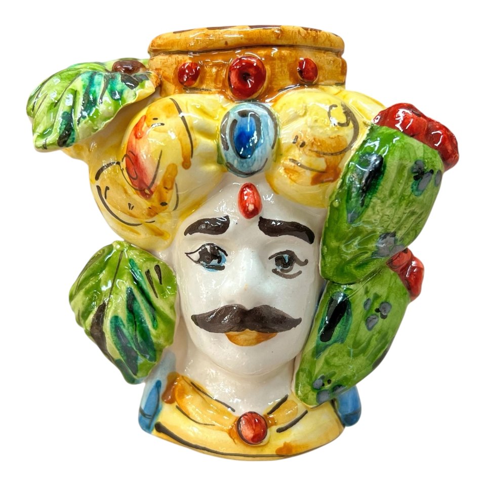 Testa di moro uomo con frutta in ceramica siciliana Produzione artigianale di Caltagirone h.11cm