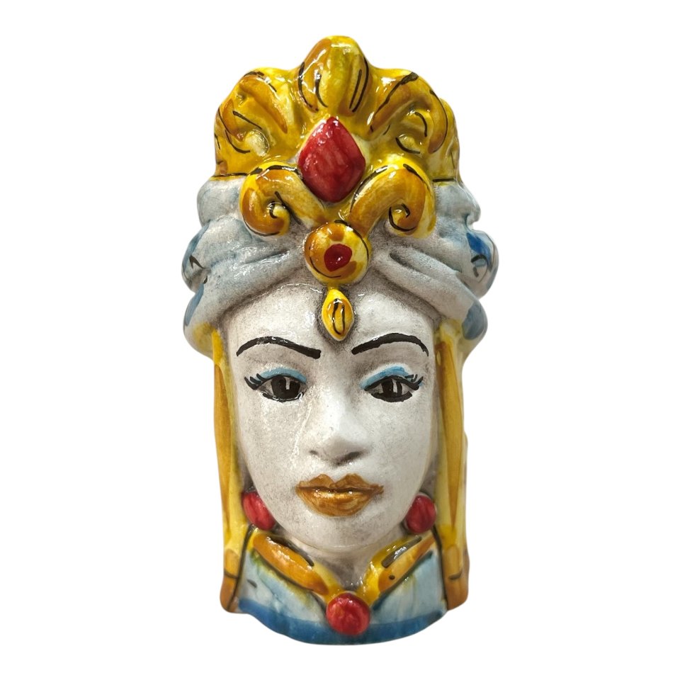 Testa di moro donna con corona in ceramica siciliana Produzione artigianale di Caltagirone h.11cm