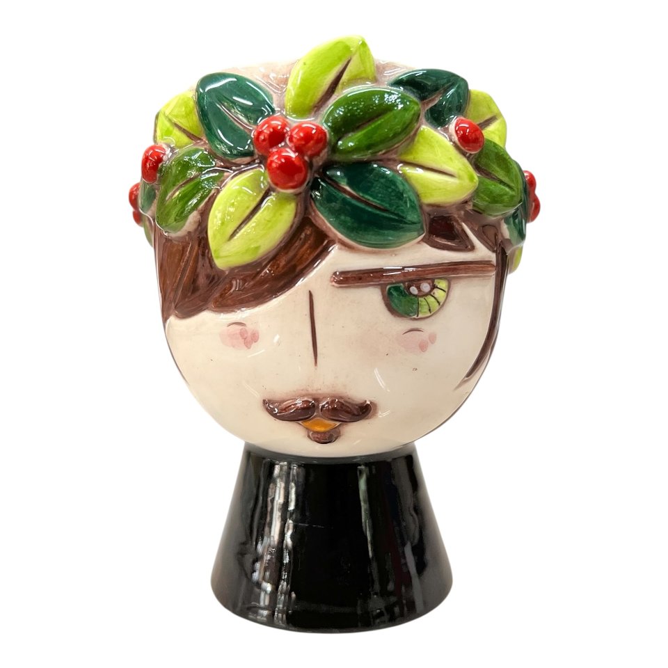 Testa di moro uomo laureato in ceramica siciliana Produzione artigianale di Catania h.12cm