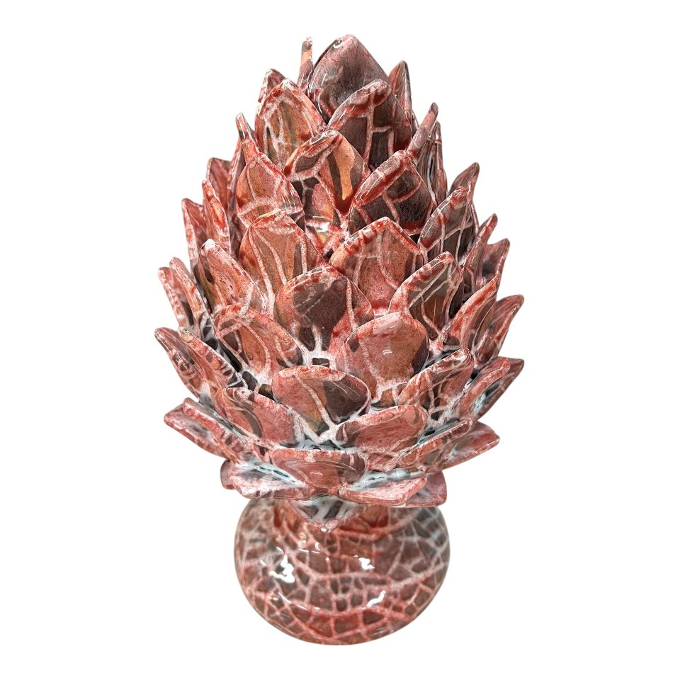 Carciofo ornamentale in ceramica siciliana decoro rosa antico effetto marmo Produzione artigianale di Santo Stefano di Camastra h.35cm
