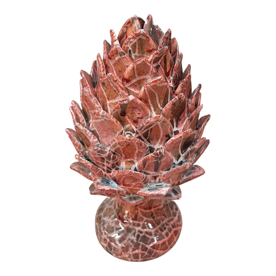 Carciofo ornamentale in ceramica siciliana decoro rosa antico effetto marmo Produzione artigianale di Santo Stefano di Camastra h.35cm