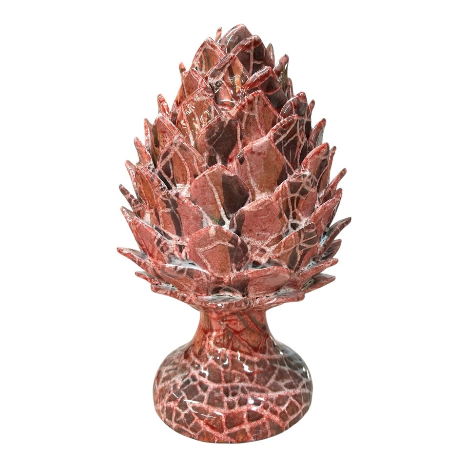 Carciofo ornamentale in ceramica siciliana decoro rosa antico effetto marmo Produzione artigianale di Santo Stefano di Camastra h.35cm