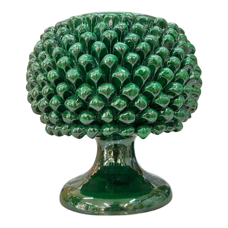 Mezzapigna portavaso decoro verde in ceramica siciliana Produzione artigianale di Caltagirone h.30cm