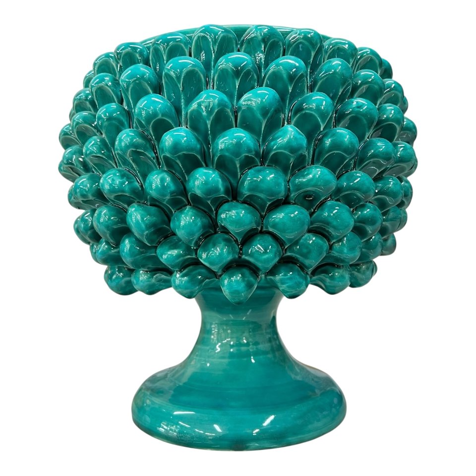 Mezzapigna portavaso decoro verde acqua in ceramica siciliana Produzione artigianale di Caltagirone h.25 cm