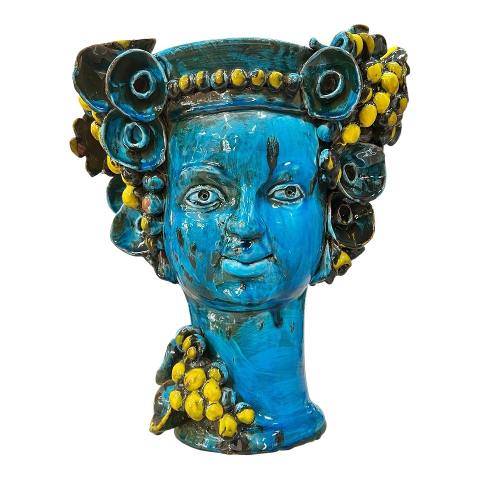 Testa di moro collezione I Miti modello Bacco in ceramica siciliana Produzione artigianale di Santo Stefano di Camastra h.30cm