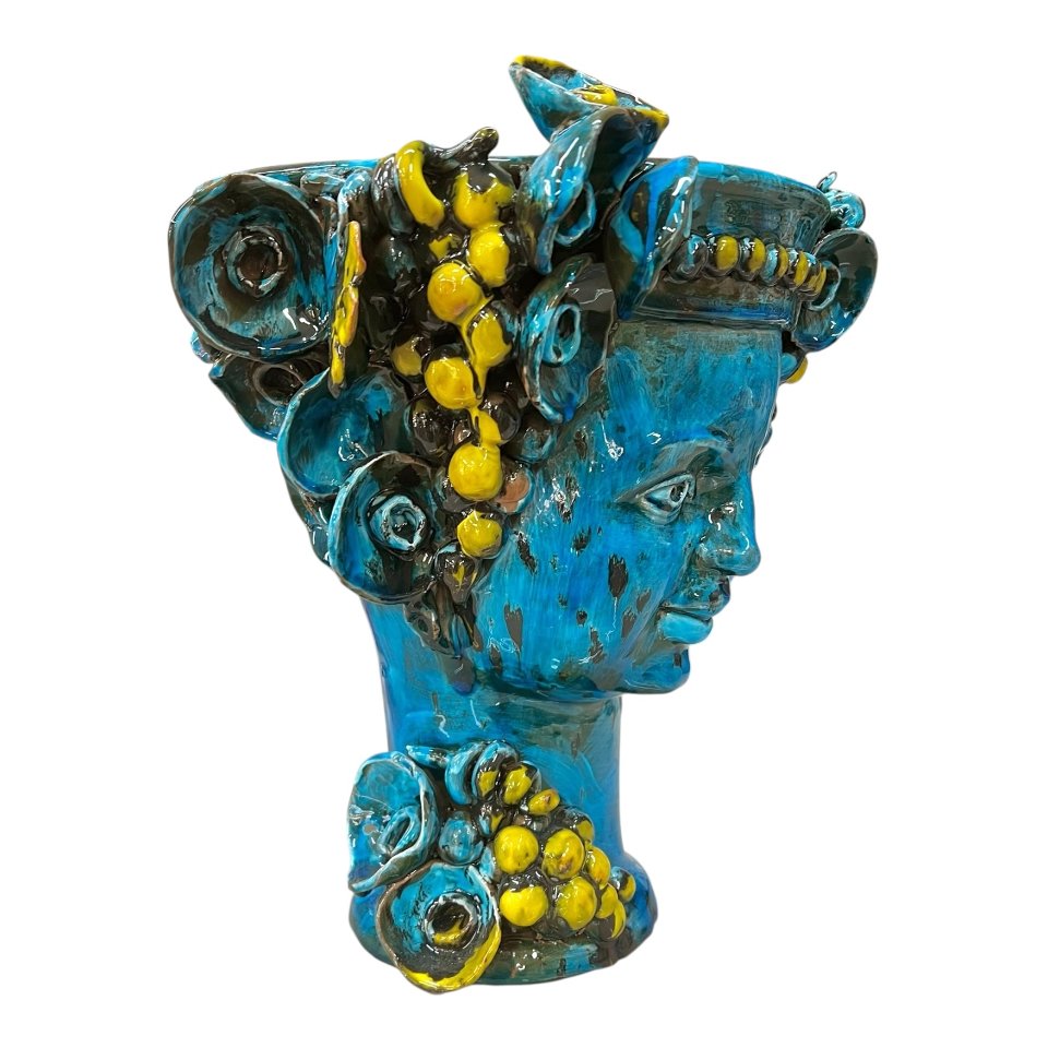 Testa di moro collezione I Miti modello Bacco in ceramica siciliana Produzione artigianale di Santo Stefano di Camastra h.30cm