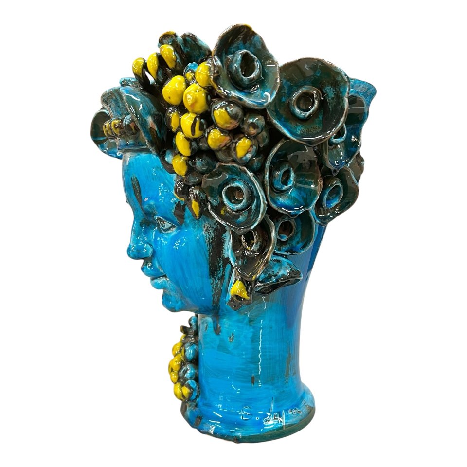 Testa di moro collezione I Miti modello Bacco in ceramica siciliana Produzione artigianale di Santo Stefano di Camastra h.30cm