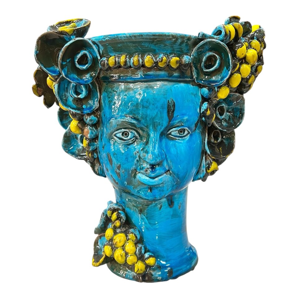 Testa di moro collezione I Miti modello Bacco in ceramica siciliana Produzione artigianale di Santo Stefano di Camastra h.30cm