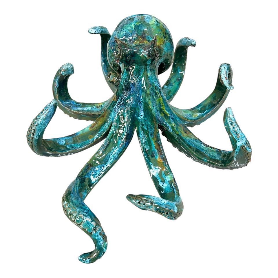Scultura polpo in ceramica siciliana decoro verde effetto marmo Produzione artigianale di Palermo Lunghezza 35cm