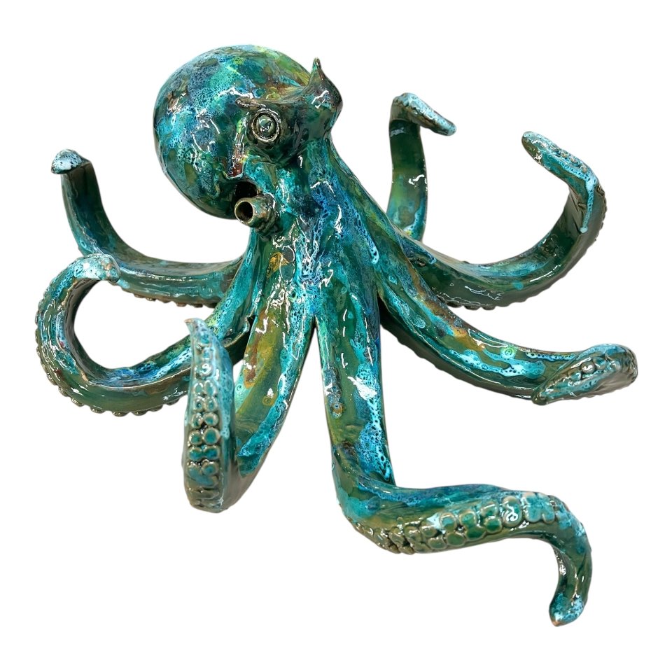 Scultura polpo in ceramica siciliana decoro verde effetto marmo Produzione artigianale di Palermo Lunghezza 35cm
