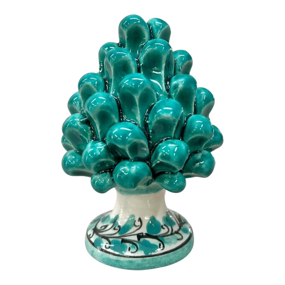 Pigna siciliana verde acqua in ceramica con base decorata Produzione artigianale di Caltagirone h.12cm
