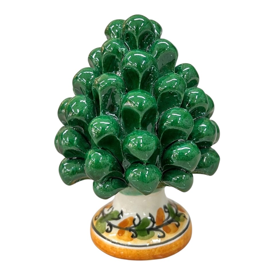 Pigna siciliana verde smeraldo in ceramica con base decorata Produzione artigianale di Caltagirone h.12cm