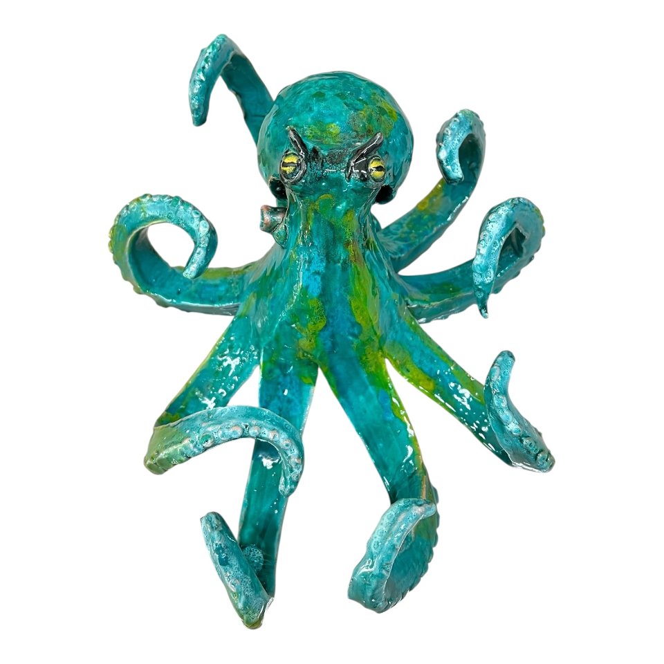 Polpo ornamentale in ceramica siciliana decoro verde acqua Produzione artigianale di Palermo Lunghezza 25cm