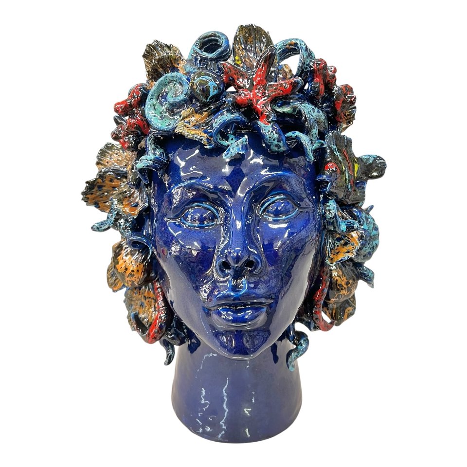 Teste di moro collezione I Miti modello Sirena decoro blu marino Produzione artigianale di Palermo h.40cm