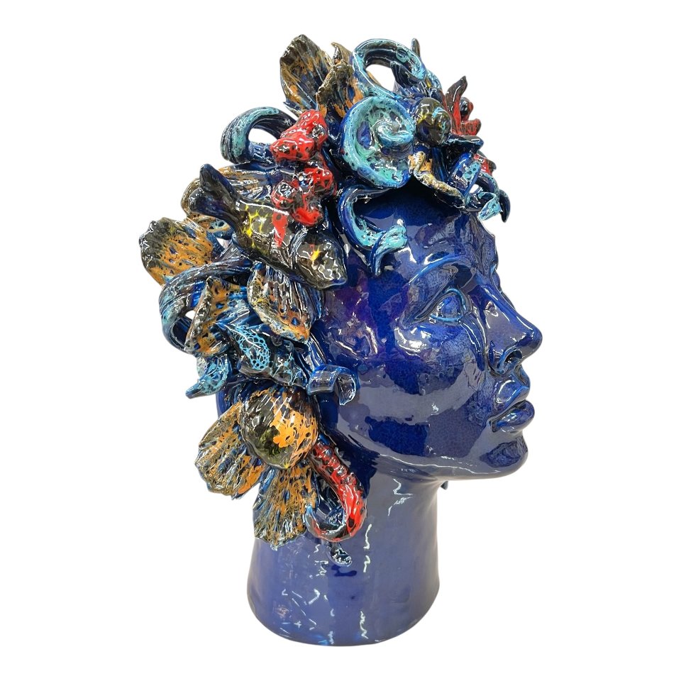 Teste di moro collezione I Miti modello Sirena decoro blu marino Produzione artigianale di Palermo h.40cm