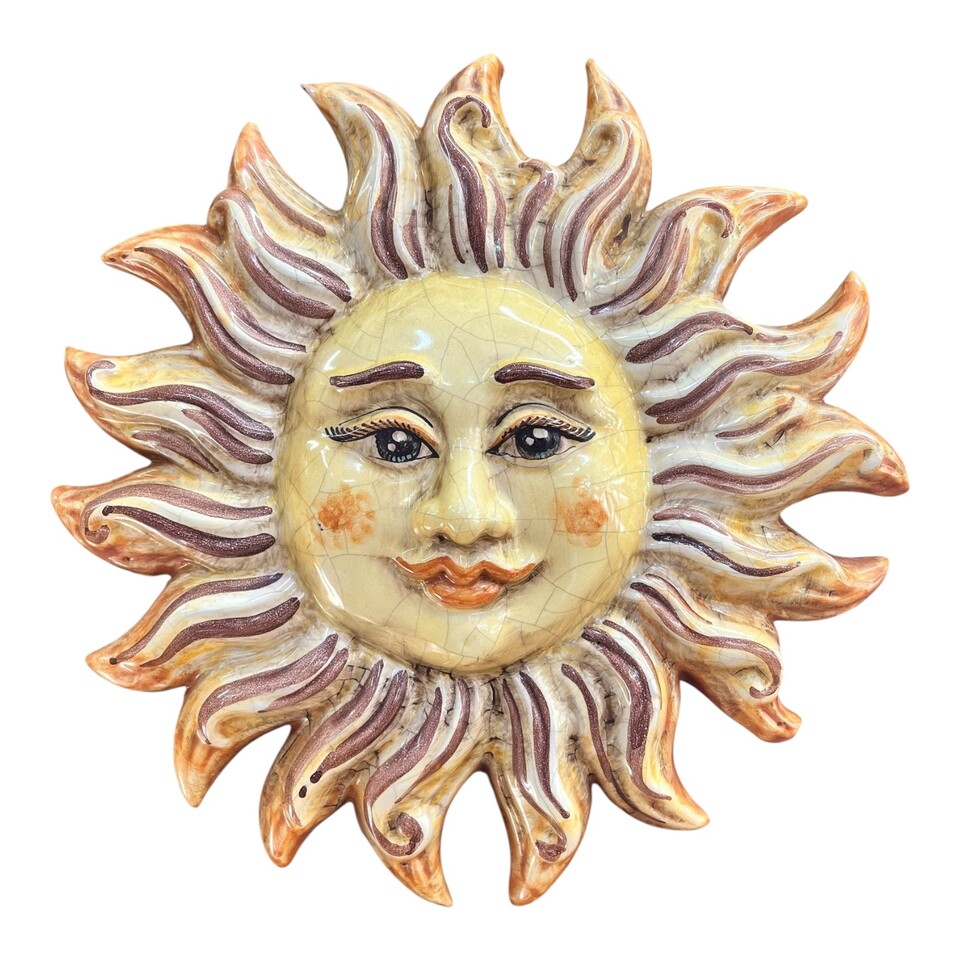 Sole da parete in ceramica siciliana decoro giallo antico Produzione artigianale di Caltagirone Diametro 30cm