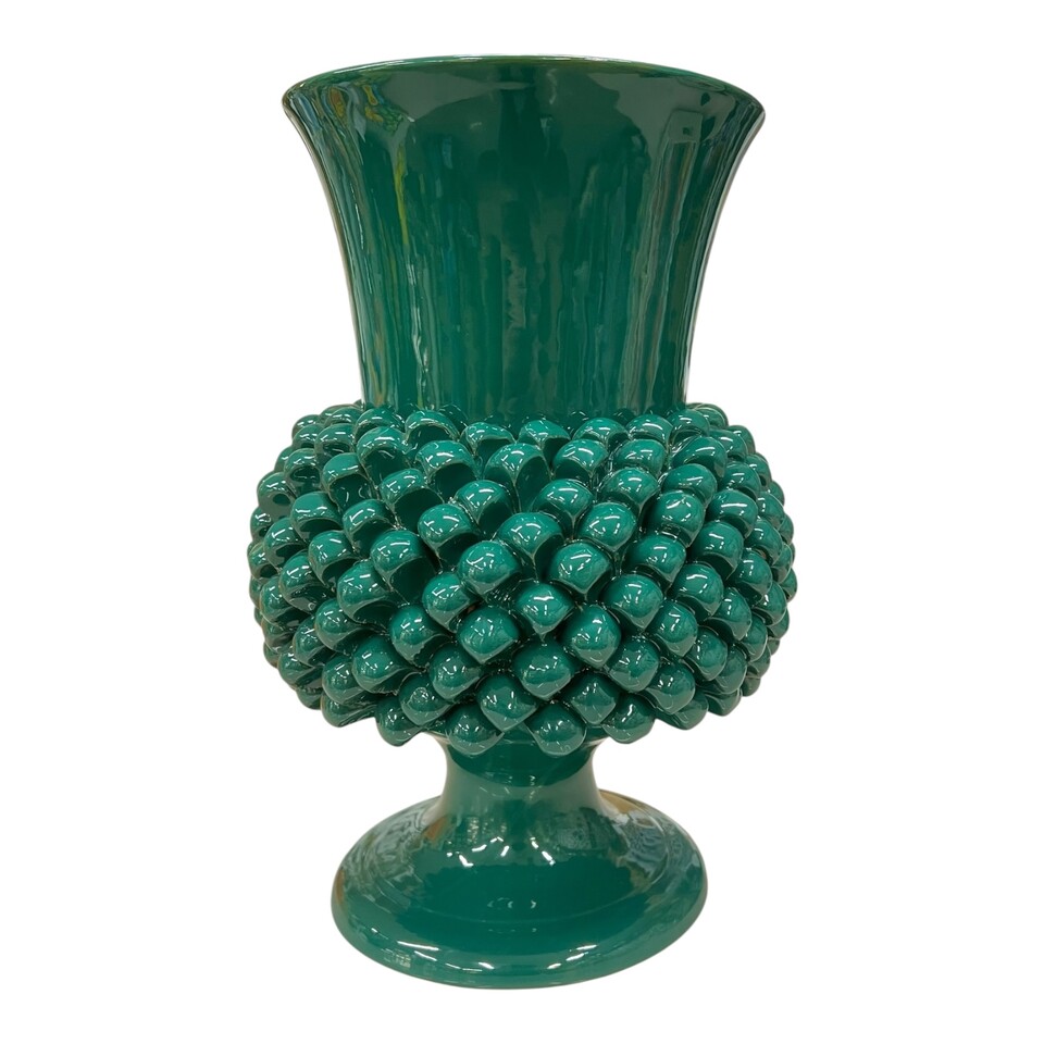 Vaso a pigna in ceramica siciliana decoro verde bottiglia Produzione artigianale di Santo Stefano di Camastra h.30cm