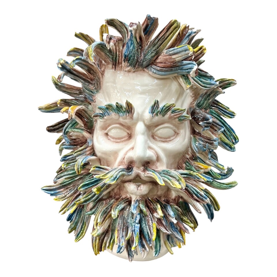 Testa di moro collezione I Miti modello Eolo decoro bianco panna Produzione artigianale di Caltagirone h.40cm