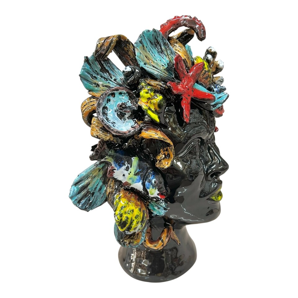 Testa di Moro collezione I Miti modello Sirena decoro nero lucido Produzione artigianale di Palermo h.30cm