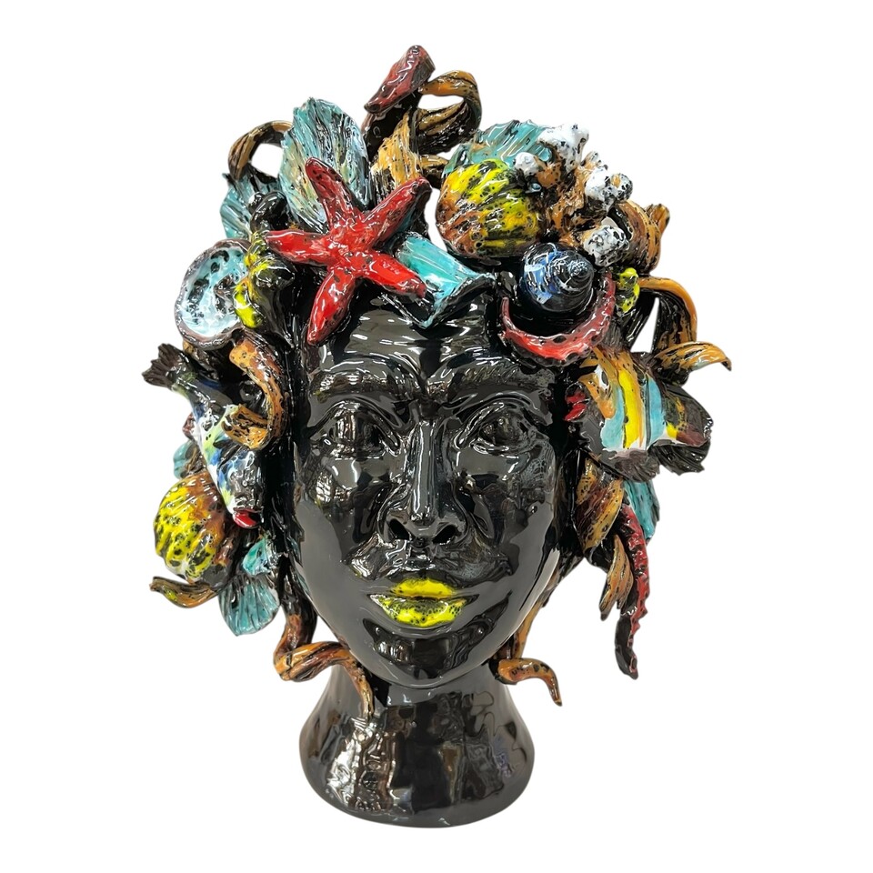Testa di Moro collezione I Miti modello Sirena decoro nero lucido Produzione artigianale di Palermo h.30cm