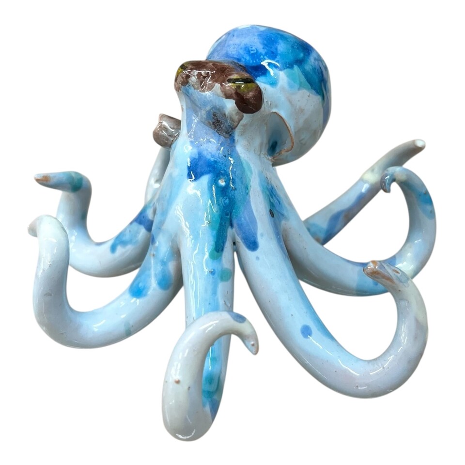 Polpo ornamentale in ceramica siciliana decoro blu marino Produzione artigianale di Palermo lunghezza 15cm