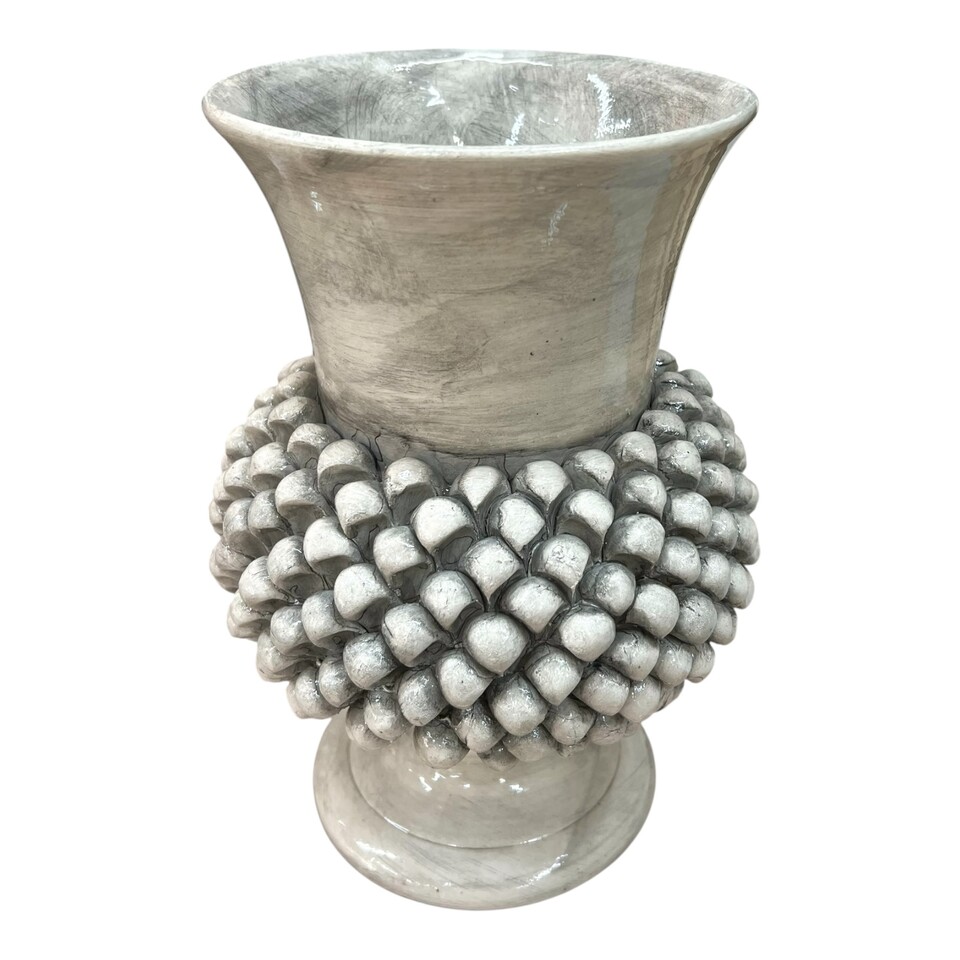 Vaso a pigna ornamentale in ceramica siciliana decoro fumé grigio Produzione artigianale di Santo Stefano di Camastra h.30cm