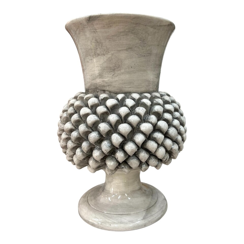 Vaso a pigna ornamentale in ceramica siciliana decoro fumé grigio Produzione artigianale di Santo Stefano di Camastra h.30cm