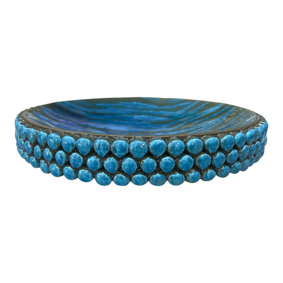Centrotavola decoro pigna blu marino in ceramica siciliana Produzione artigianale di Santo Stefano di Camastra Diametro 27cm