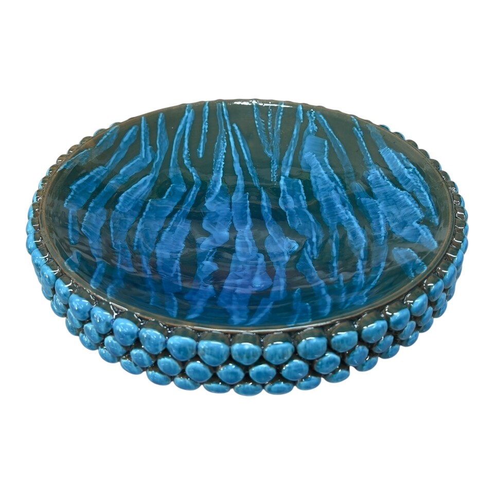 Centrotavola in ceramica siciliana decoro pigna blu marino Produzione artigianale di Santo Stefano di Camastra Diametro 27cm